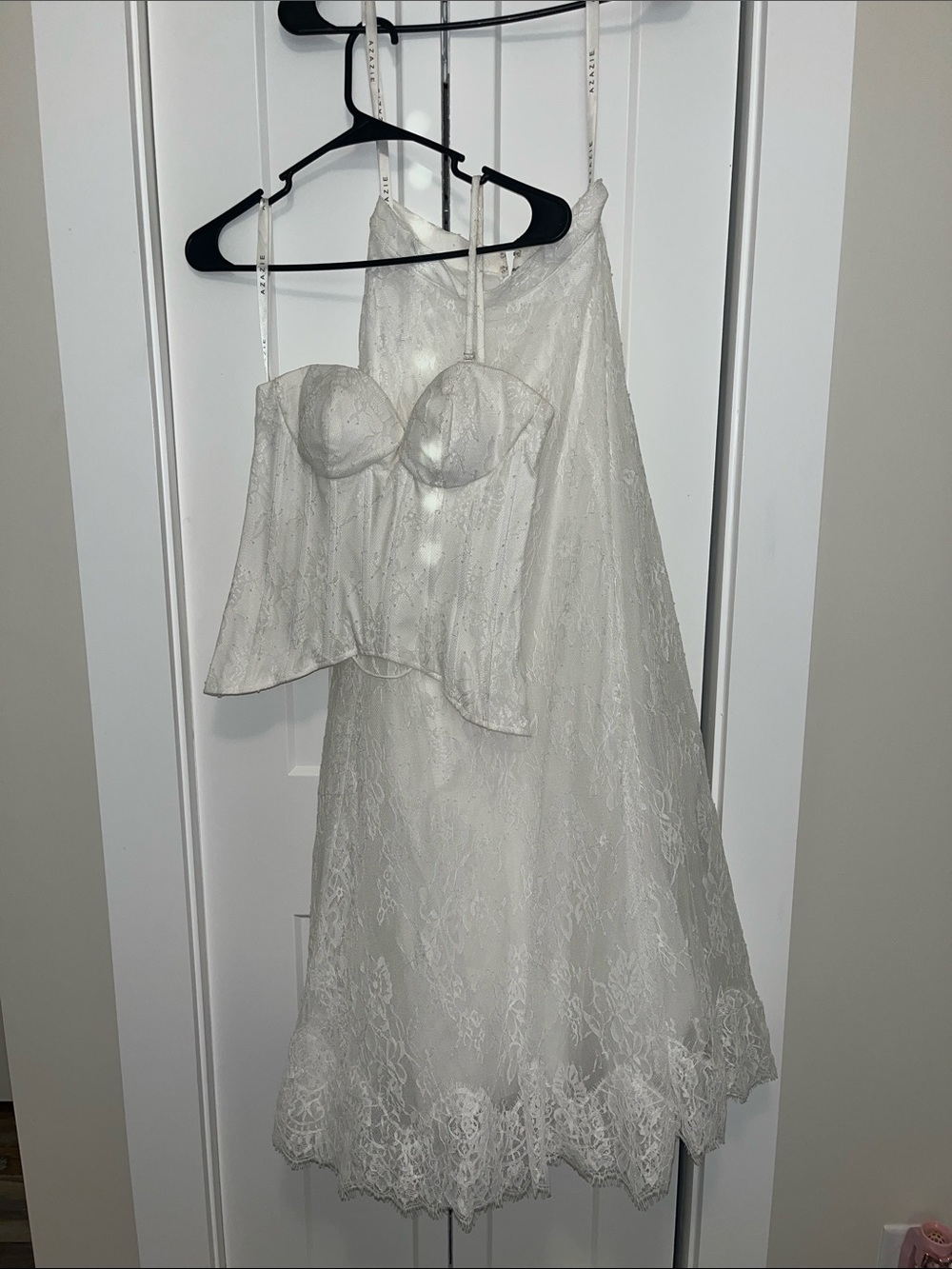 Azazie White Lace Bridal Dress with Corset Bodice